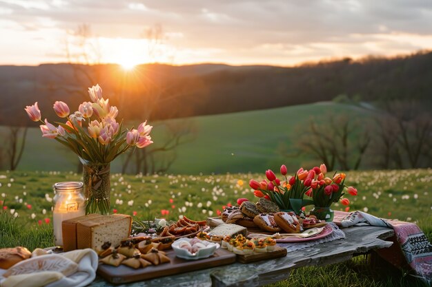 Paesaggio di picnic all'aperto in estate