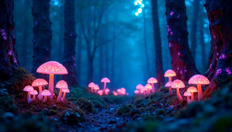 Foto gratuito paesaggio forestale iridescente utopico