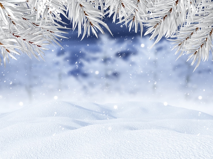 Foto gratuito paesaggio invernale 3d con rami di albero di natale