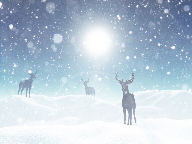 Paesaggio invernale con cervi nella neve