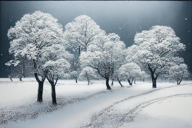 Paesaggio invernale foresta invernale strada invernale e alberi coperti di neve colpo panoramico germania