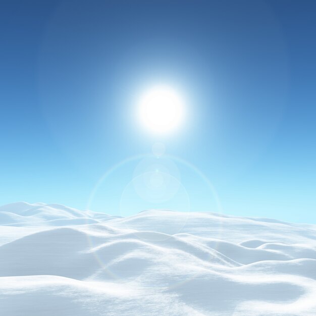 Paesaggio invernale innevato soleggiato 3D