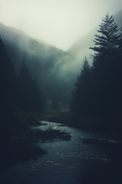 Paesaggio montano della natura con il fiume