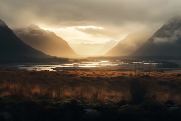 Paesaggio montano della natura con il lago