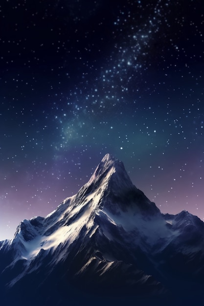 Paesaggio naturale con montagne e cielo notturno stellato