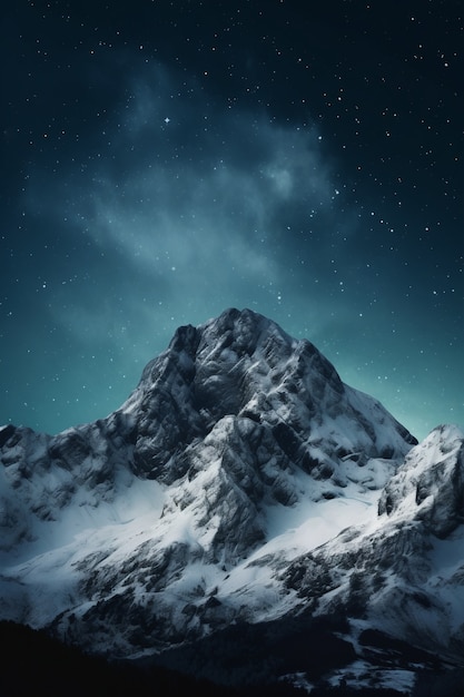 Paesaggio naturale con montagne e cielo notturno stellato