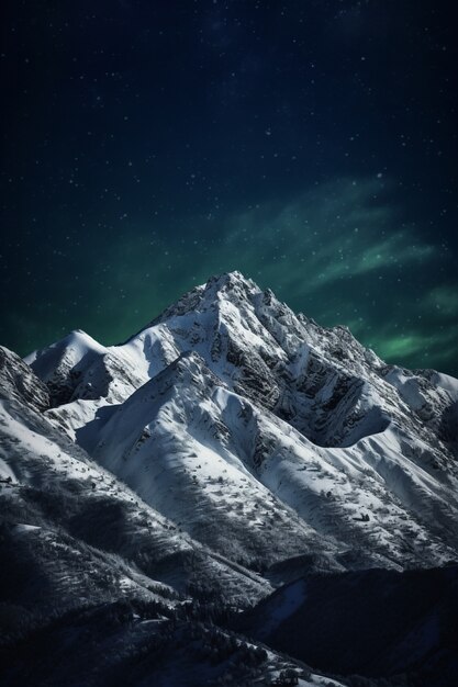 Paesaggio naturale con montagne e cielo notturno stellato