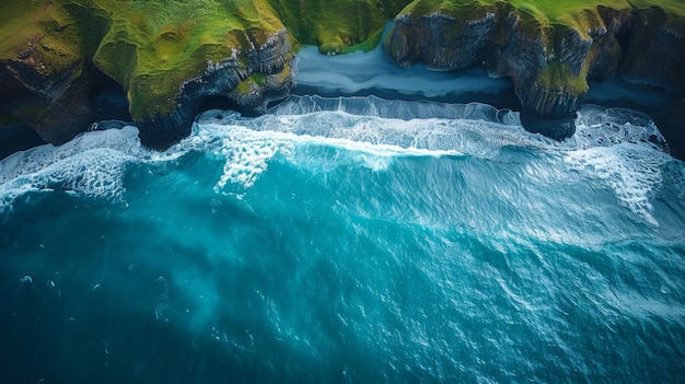 Paesaggio naturale con sabbia nera sulla spiaggia