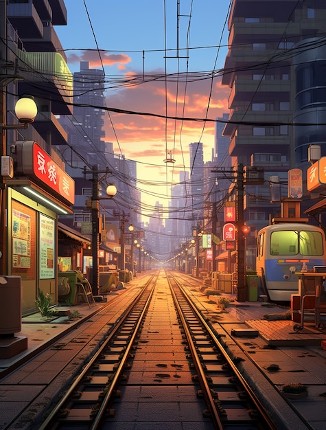 Paesaggio urbano di un'area urbana ispirata agli anime