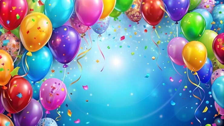 Foto gratuito palloncini colorati e sfondo di confetti
