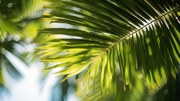 Palme tropicali con foglie vibranti di grandi dimensioni che ondeggiano nella gentile brezza della giungla