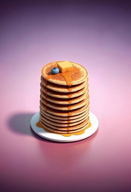 Pancake deliziosi in 3D, natura morta.