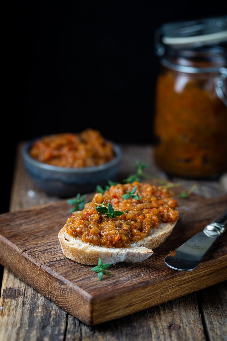 Foto gratuito panino con pasta di melanzane
