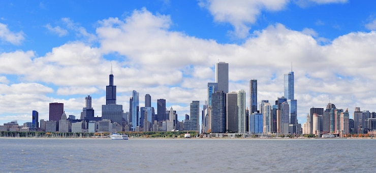 Foto gratuito panorama dell'orizzonte urbano di chicago