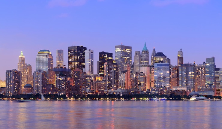 Foto gratuito panorama di crepuscolo di manhattan di new york city