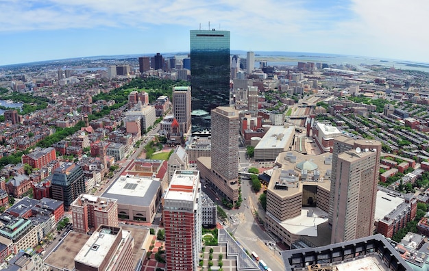 Panorama di vista aerea dell'orizzonte di Boston con i grattacieli