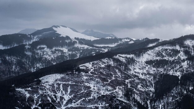 Panorama invernale del picco di montagna innevato