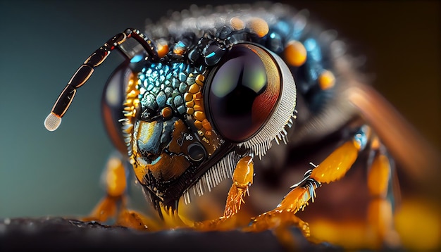 Parassita di mosca domestica volante con colore giallo e nero generato dall'intelligenza artificiale