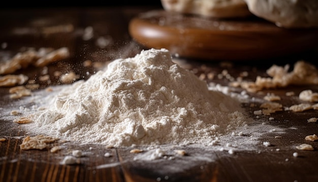 Pasta di pane fatta in casa impastata su tavola di legno generata da AI