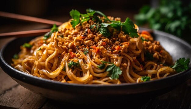 Pasta fresca con ragù alla bolognese e gamberi generata da AI