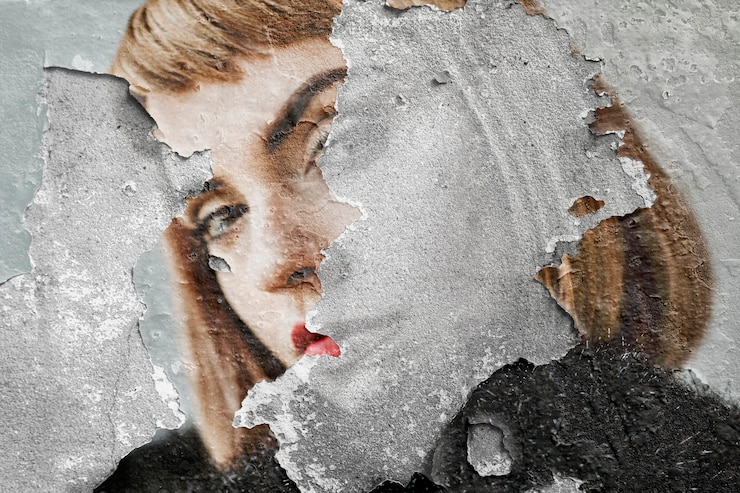 Foto gratuito peeling donna murale arte sul muro di cemento