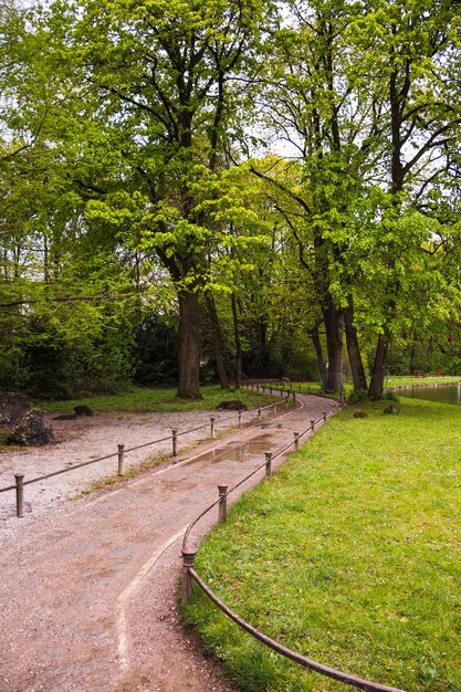 Percorso attraverso il parco con alberi verdi