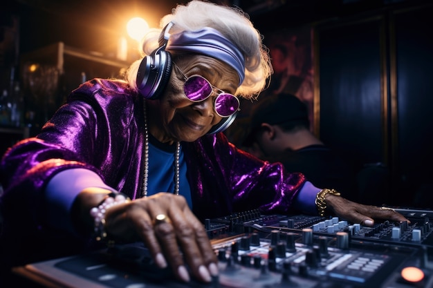 Persona anziana che fa il DJ al club