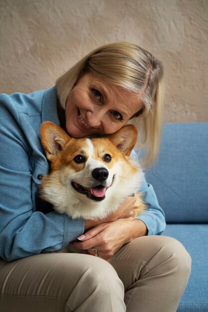 Persona anziana che trascorre del tempo con i propri animali domestici