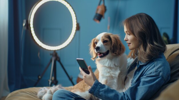 Persona che crea contenuti online con i propri animali domestici