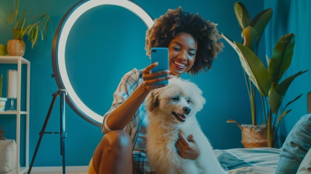 Persona che crea contenuti online con i propri animali domestici