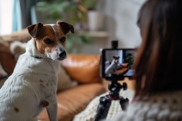 Persona che crea contenuti online con i propri animali domestici