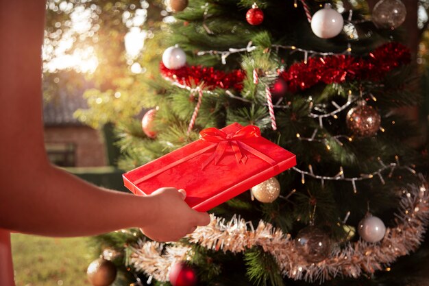 Persona che guarda il suo regalo di Natale nell'emisfero australe