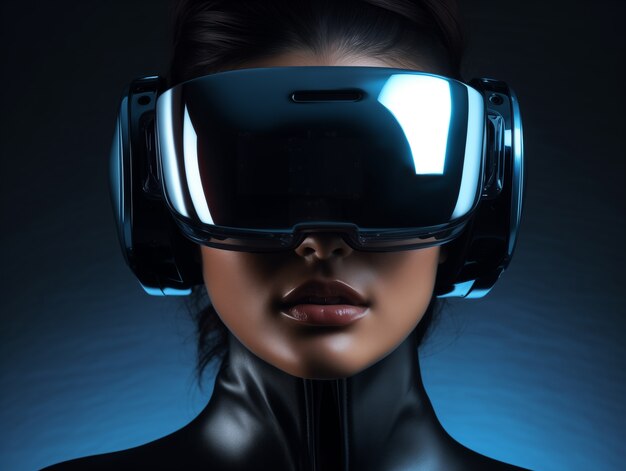 Persona che indossa occhiali di realtà virtuale di alta tecnologia futuristica