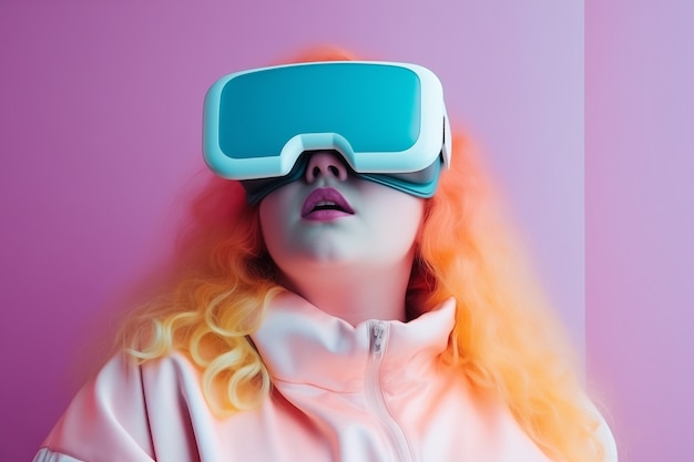 Persona che indossa occhiali di realtà virtuale di alta tecnologia futuristica