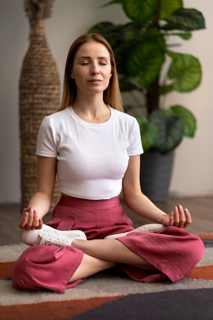 Foto gratuito persona che pratica il tai chi al chiuso