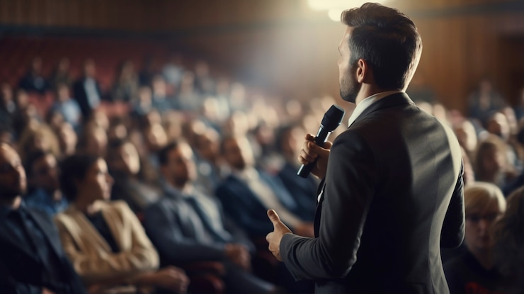 Foto gratuito persona che pronuncia un discorso in occasione di un evento ufficiale
