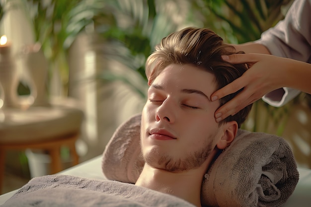 Persona che si gode un massaggio del cuoio capelluto in una spa