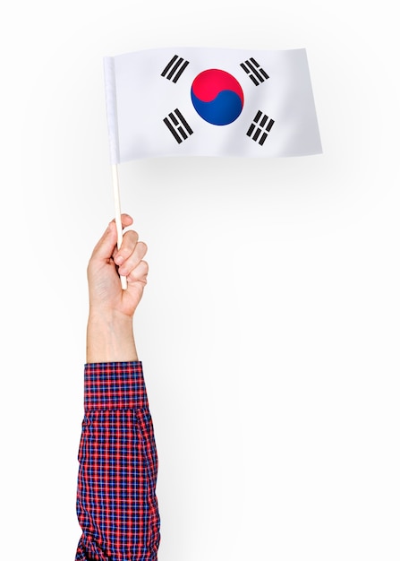 Persona che sventola la bandiera della Corea del sud