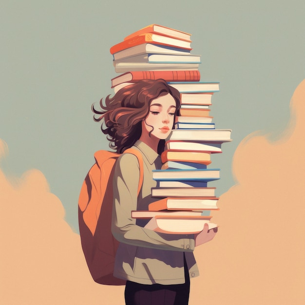 Persona con libri in stile arte digitale per la giornata dell'istruzione