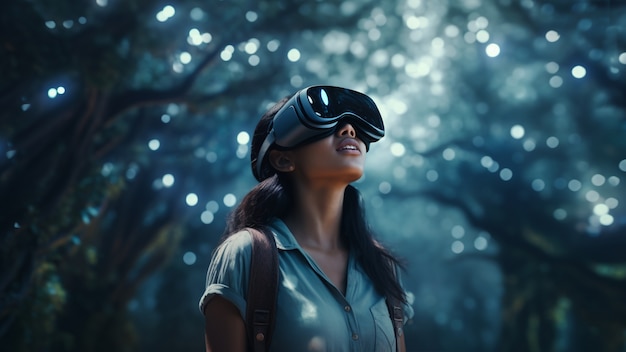 Persona con occhiali VR che sperimenta il Metaverso