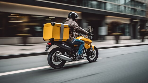 Persona di consegna in sella a una moto