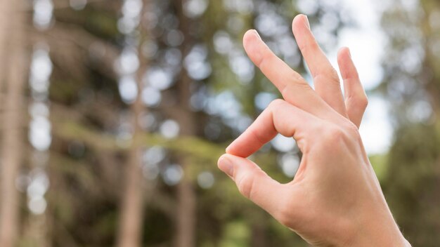 Persona di primo piano che insegna come comunicare attraverso la lingua dei segni