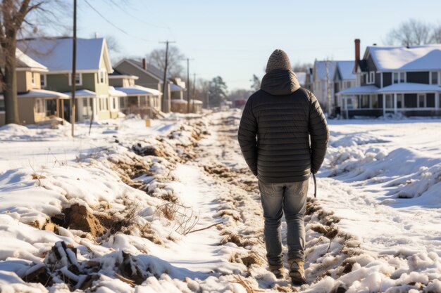 Persona in condizioni estreme di neve e inverno