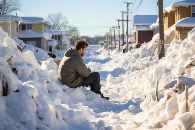 Persona in condizioni estreme di neve e inverno