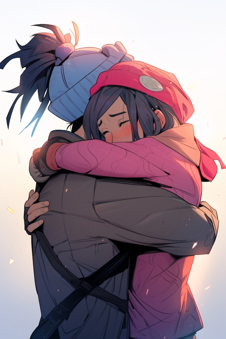 Foto gratuito personaggi di anime in abbraccio