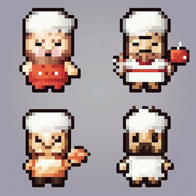 Personaggi di gioco di cucina a 8 bit