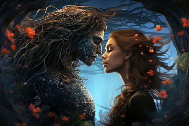 Personaggi in stile fantasy innamorati