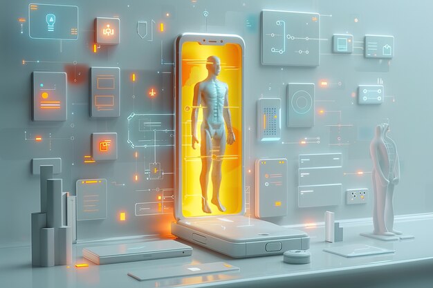 Personaggio 3D che emerge da uno smartphone