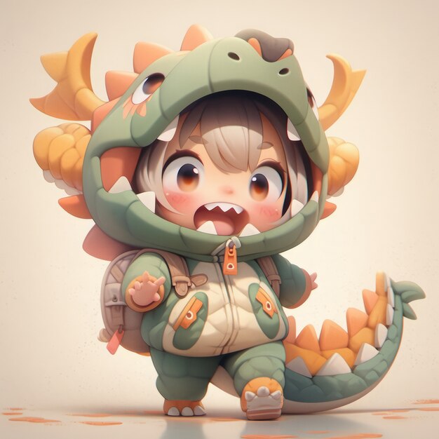 Personaggio animato bambino con illustrazione di costume di drago