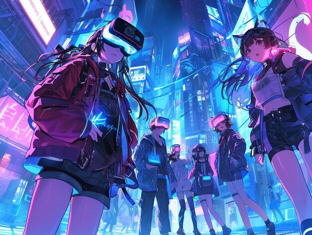 Personaggio di anime che usa occhiali di realtà virtuale nel metaverso